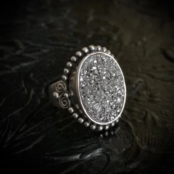 Vintage Sajen Dark Druzy Sterling Silver ring - Picture 1 of 13